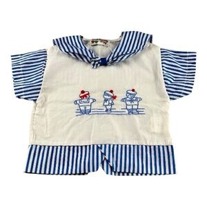 Vintage Richy Boy Toddler Sailor Nautical Striped Short Sleeve Spring Shirt Sz 2